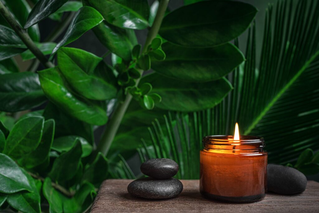Spa atmosphere and decor Peaceful Thai spa decor with candlelight and natural stone elements